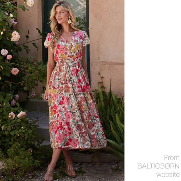 Baltic Born Dresses & Skirts - Loveliest BALTICBØRN Aliyah summer midi dress - BRIGHT flowers and lace MEDIUM